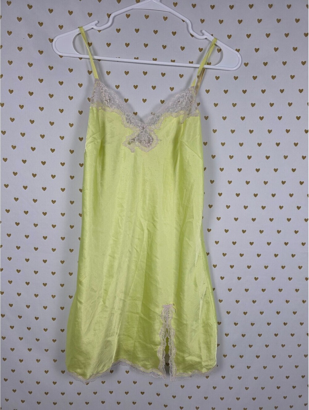 Victorias Secret Yellow Satin Slip Dress Chemise Nightie Lingerie Small